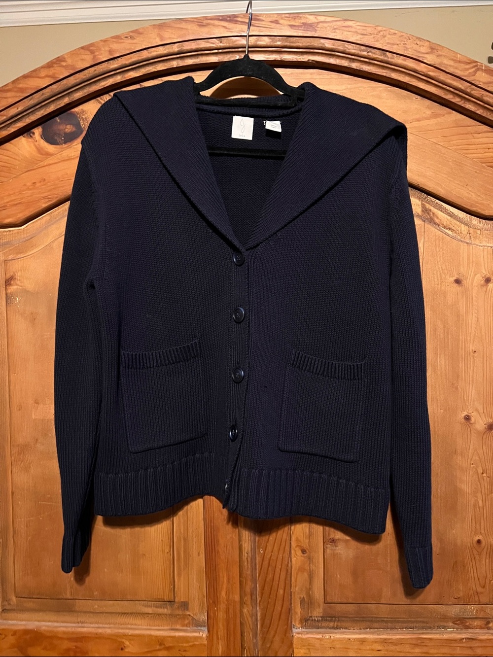 Joie Women's Navy Hooded Button-Front Sailor Collar Cardigan Sweater NWOT